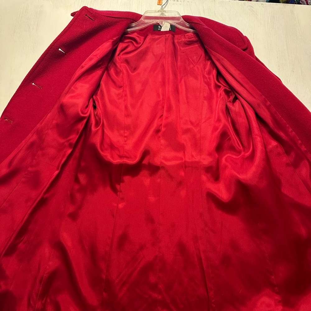 Steve by Searle Red Wool Blend Coat Women’s Size 8 Belted Peacoat - Picture 8 of 10